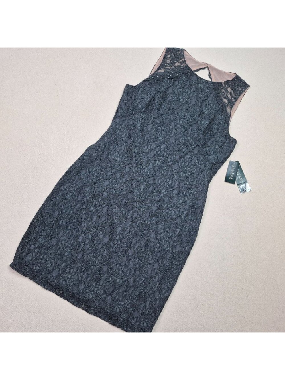 Lauren Ralph Lauren Evening Women's Charcoal Gray Sheath Midi Dress Sz 16 NWT